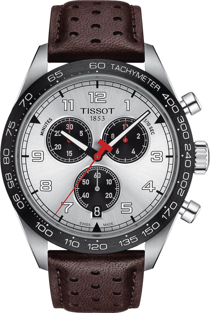 Tissot T Sport PRS 516 Chronograph Silver Dial Brown Leather Strap Watch for Men - T131.617.16.032.00 Buy Now By Tissot