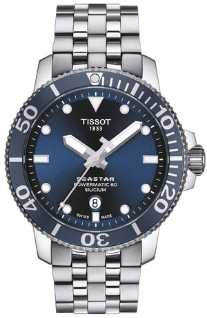 Tissot T Sport Seastar 1000 Powermatic Silicium Blue Dial Silver Steel Strap Watch For Men - T120.407.11.041.01 Buy Now By Tissot
