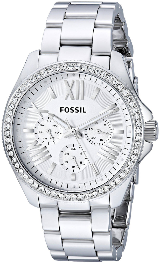 Fossil Cecile Chronograph Silver Dial Silver Steel Strap Watch for Women - AM4481 Buy Now By Fossil