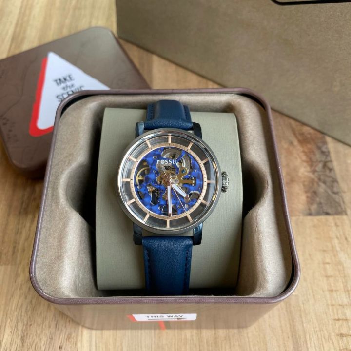 Fossil Boyfriend Skeleton Blue Dial Blue Leather Strap Watch for Women - ME3136 Buy Now By Fossil