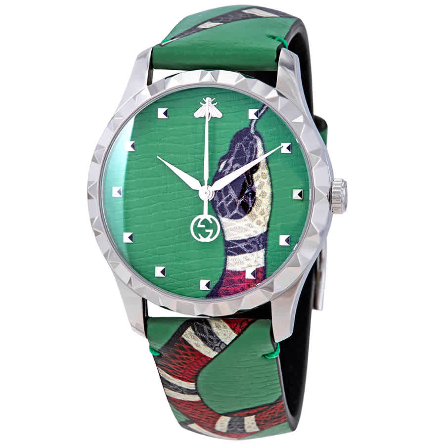 Gucci G Timeless Le Marche Des Merveilles Green Dial Green Leather Strap Watch for Women - YA1264081 Buy Now By Gucci