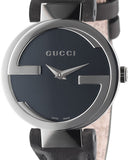 Gucci G Interlocking Black Dial Black Leather Strap Watch For Women - YA133501 Buy Now By Gucci