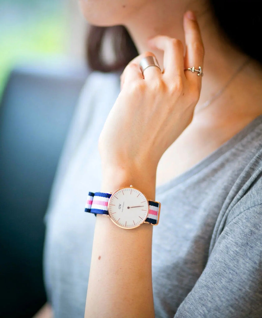 Daniel Wellington Classic South Hampton White Dial Two Tone Nylon Strap Watch For Women - DW00100034 Buy Now By Daniel Wellington