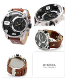 Diesel SBA Dual Time Black Dial Brown Leather Strap Watch For Men - DZ7264 Buy Now By Diesel