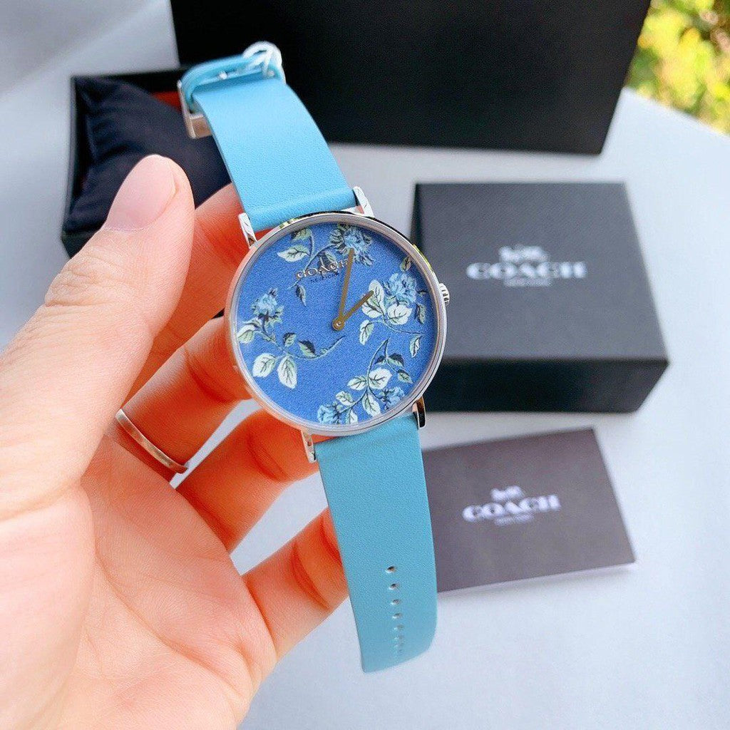 Coach Perry Floral Blue Dial Blue Leather Strap Watch for Women - 14503294 Buy Now By Coach
