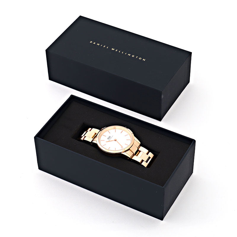 Daniel Wellington Iconic Link White Dial Rose Gold Steel Strap Watch For Women - DW00100209
