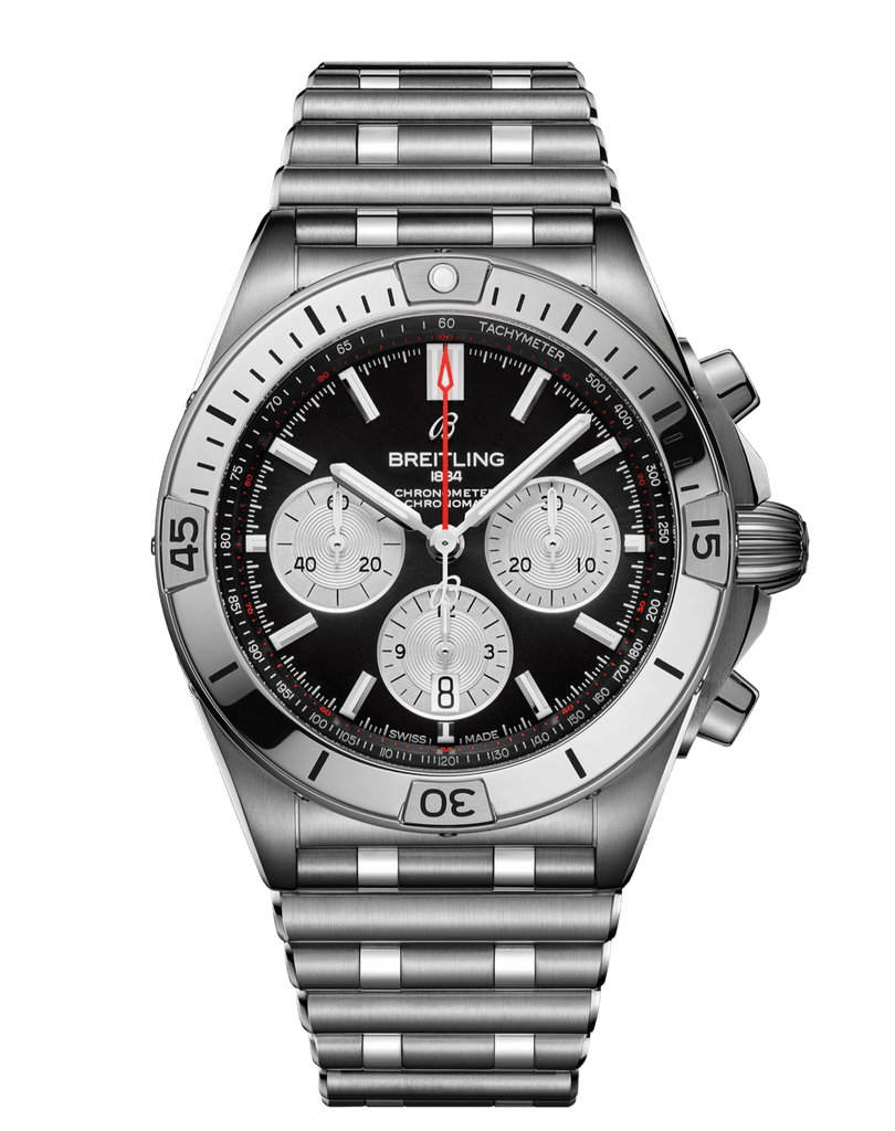 Breitling Chronomat B01 42mm Black Dial Silver Steel Strap Watch for Men - AB0134101B1A1 Buy Now By Breitling