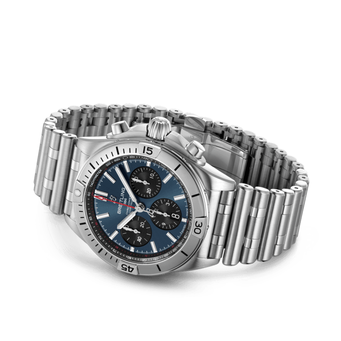 Breitling Chronomat B01 42mm Blue Dial Silver Steel Strap Watch for Men - AB0134101C1A1 Buy Now By Breitling