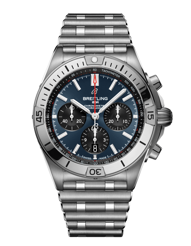 Breitling Chronomat B01 42mm Blue Dial Silver Steel Strap Watch for Men - AB0134101C1A1 Buy Now By Breitling