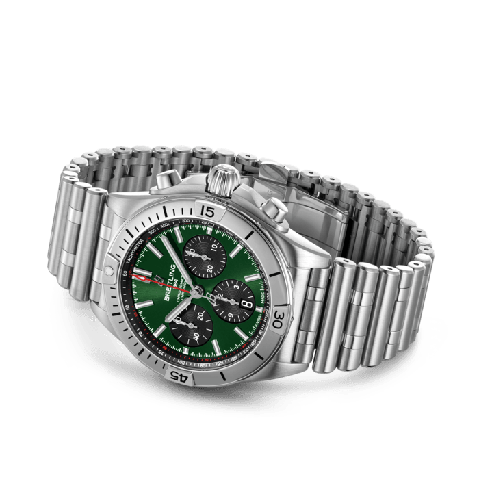 Breitling Chronomat B01 42 Green Dial Silver Steel Strap Watch for Men - AB0134101L1A1 Buy Now By Breitling