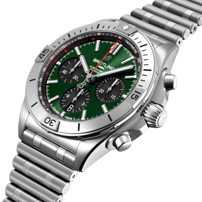 Breitling Chronomat B01 42 Green Dial Silver Steel Strap Watch for Men - AB0134101L1A1 Buy Now By Breitling