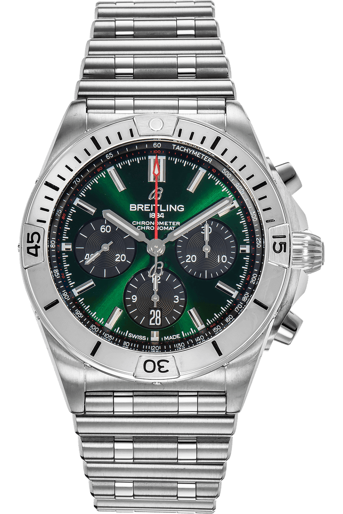 Breitling Chronomat B01 42mm Green Dial Silver Steel Strap Watch for Men - AB01343A1L1A1 Buy Now By Breitling