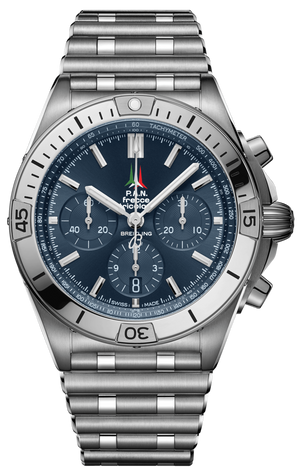 Breitling Chronomat B01 42 Frecce Tricolori Blue Dial Silver Steel Strap Watch for Men - AB01344A1C1A1 Buy Now By Breitling