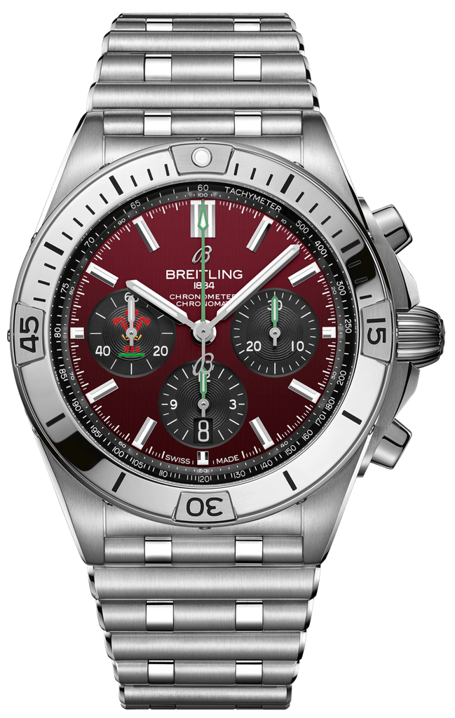 Breitling Chronomat B01 42 Six Nations Wales Red Dial Silver Steel Strap Watch for Men - AB0134A61K1A1 Buy Now By Breitling