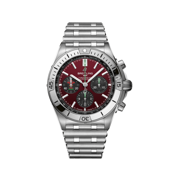 Breitling Chronomat B01 42 Six Nations Wales Red Dial Silver Steel Strap Watch for Men - AB0134A61K1A1 Buy Now By Breitling