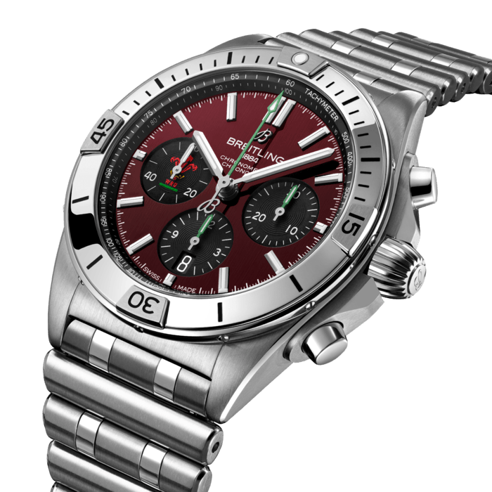 Breitling Chronomat B01 42 Six Nations Wales Red Dial Silver Steel Strap Watch for Men - AB0134A61K1A1 Buy Now By Breitling