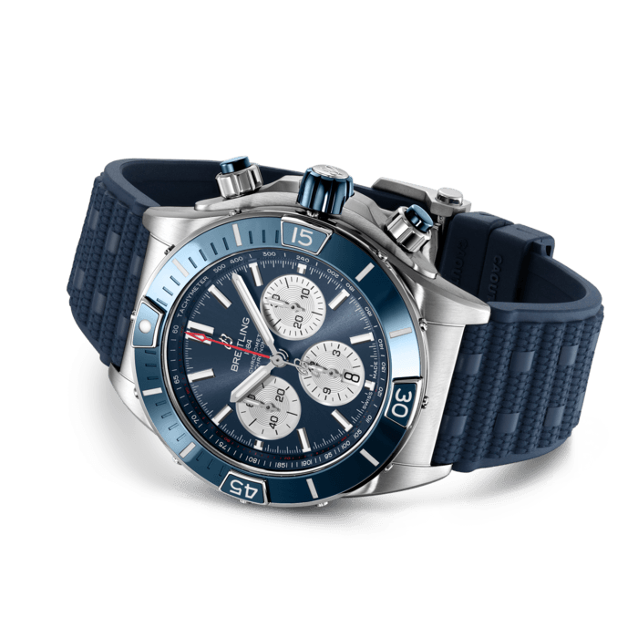 Breitling Super Chronomat B01 44 Blue Dial Blue Rubber Strap Watch for Men - AB0136161C1S1 Buy Now By Breitling