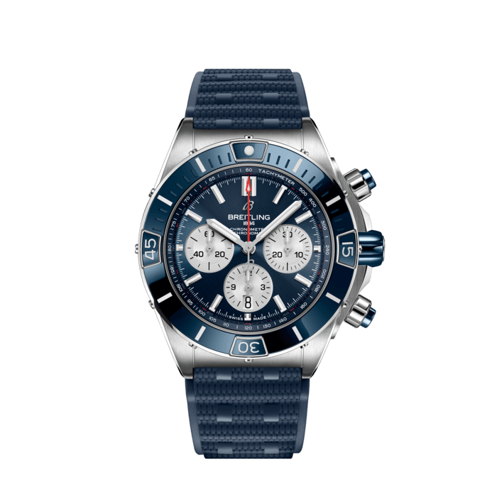 Breitling Super Chronomat B01 44 Blue Dial Blue Rubber Strap Watch for Men - AB0136161C1S1 Buy Now By Breitling