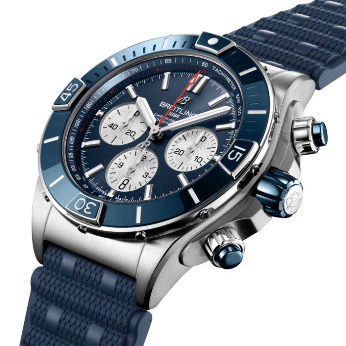 Breitling Super Chronomat B01 44 Blue Dial Blue Rubber Strap Watch for Men - AB0136161C1S1 Buy Now By Breitling