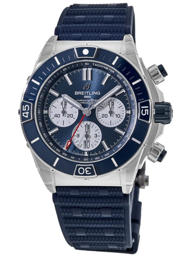 Breitling Super Chronomat B01 44 Blue Dial Blue Rubber Strap Watch for Men - AB0136161C1S1 Buy Now By Breitling