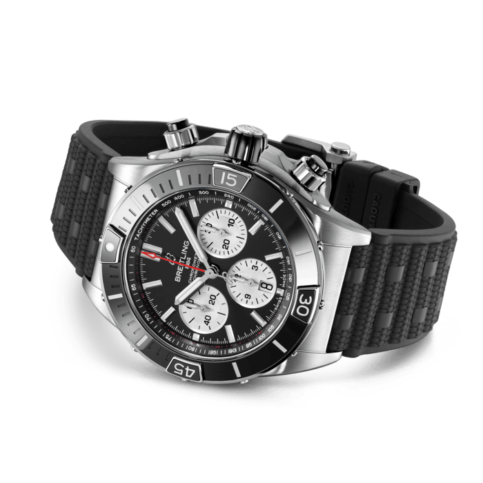 Breitling Super Chronomat B01 44 Black Dial Black Rubber Strap Watch for Men - AB0136251B1S1 Buy Now By Breitling