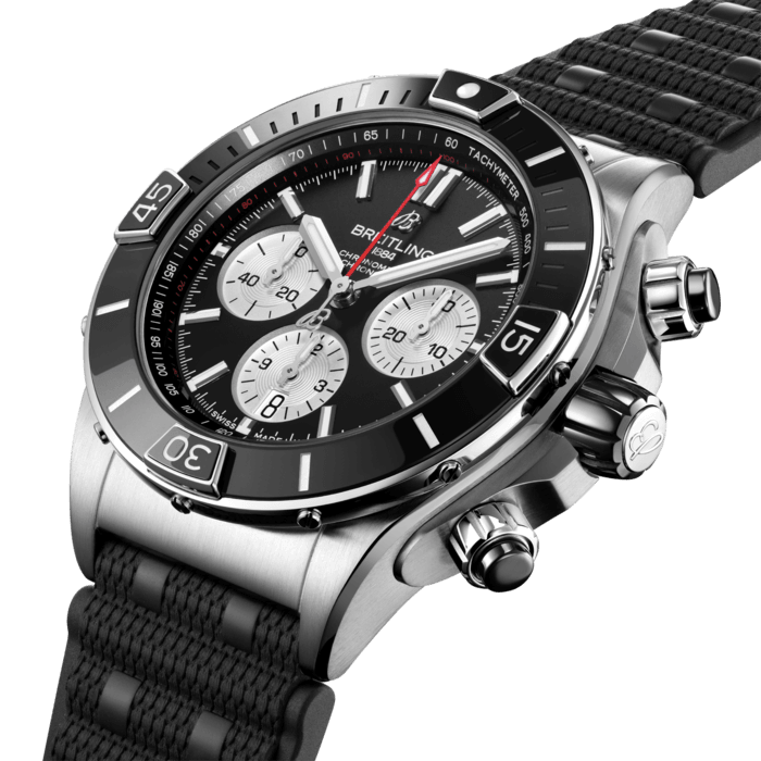 Breitling Super Chronomat B01 44 Black Dial Black Rubber Strap Watch for Men - AB0136251B1S1 Buy Now By Breitling
