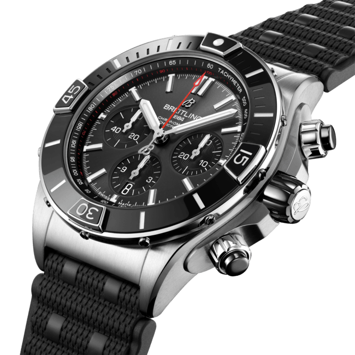 Breitling Super Chronomat B01 44 Black Dial Black Rubber Strap Watch for Men - AB0136251B2S1 Buy Now By Breitling