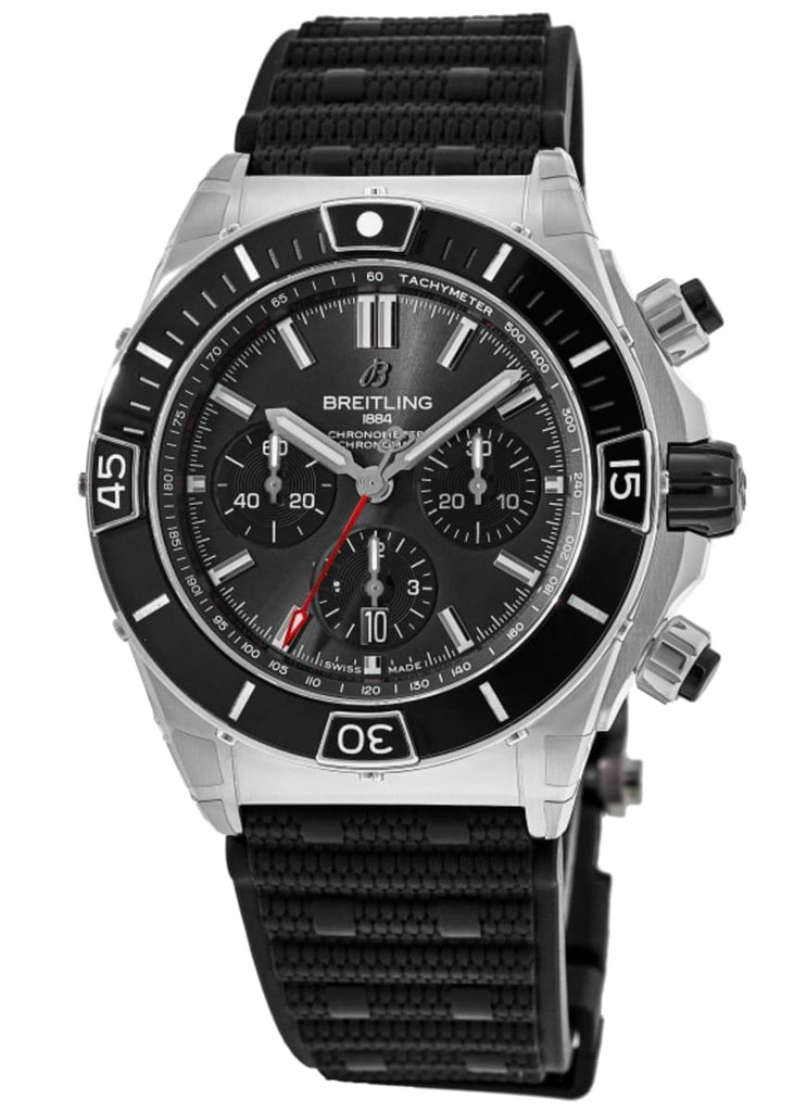 Breitling Super Chronomat B01 44 Black Dial Black Rubber Strap Watch for Men - AB0136251B2S1 Buy Now By Breitling