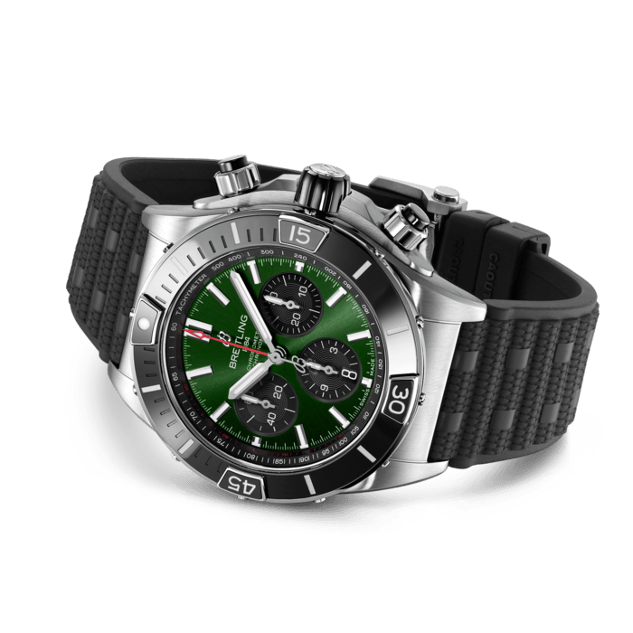 Breitling Super Chronomat B01 44 Green Dial Black Rubber Strap Watch for Men - AB0136251L1S1 Buy Now By Breitling