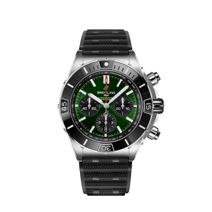 Breitling Super Chronomat B01 44 Green Dial Black Rubber Strap Watch for Men - AB0136251L1S1 Buy Now By Breitling