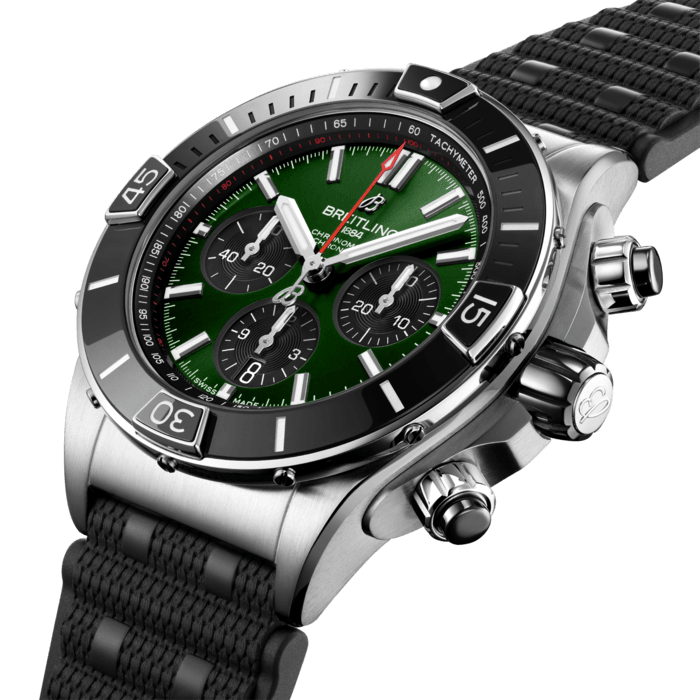 Breitling Super Chronomat B01 44 Green Dial Black Rubber Strap Watch for Men - AB0136251L1S1 Buy Now By Breitling