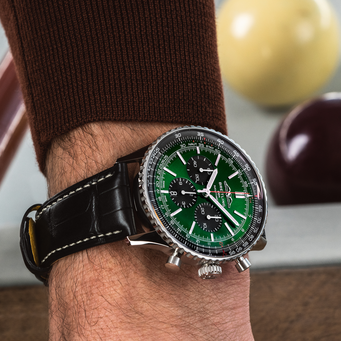 Breitling Navitimer B01 Chronograph 46 Green Dial Black Leather Strap Watch for Men - AB0137241L1P1 Buy Now By Breitling