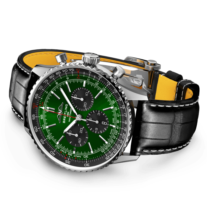 Breitling Navitimer B01 Chronograph 46 Green Dial Black Leather Strap Watch for Men - AB0137241L1P1 Buy Now By Breitling