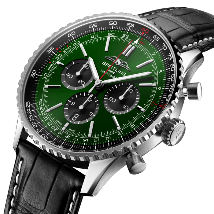 Breitling Navitimer B01 Chronograph 46 Green Dial Black Leather Strap Watch for Men - AB0137241L1P1 Buy Now By Breitling