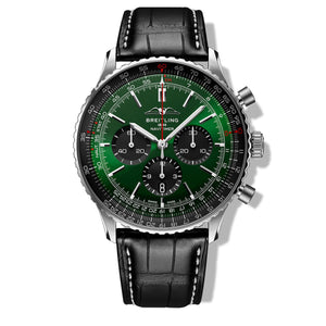 Breitling Navitimer B01 Chronograph 46 Green Dial Black Leather Strap Watch for Men - AB0137241L1P1 Buy Now By Breitling