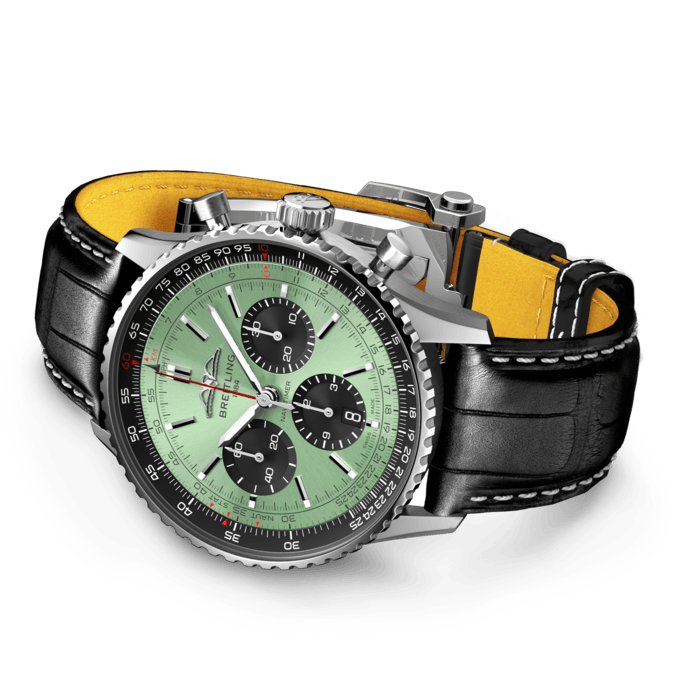 Breitling Navitimer B01 Chronograph 43 Green Dial Black Leather Strap Watch for Men - AB0138241L1P1 Buy Now By Breitling