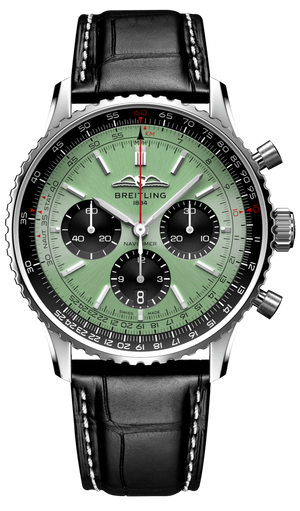 Breitling Navitimer B01 Chronograph 43 Green Dial Black Leather Strap Watch for Men - AB0138241L1P1 Buy Now By Breitling