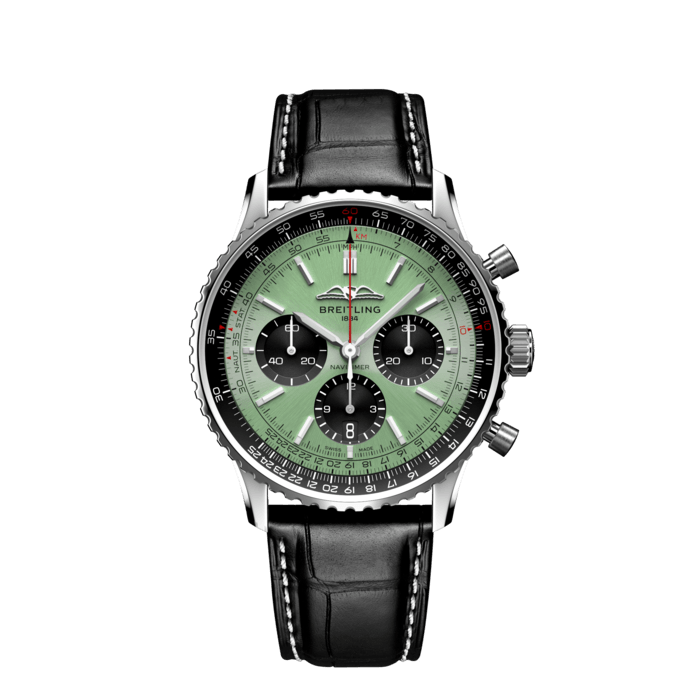 Breitling Navitimer B01 Chronograph 43 Green Dial Black Leather Strap Watch for Men - AB0138241L1P1 Buy Now By Breitling
