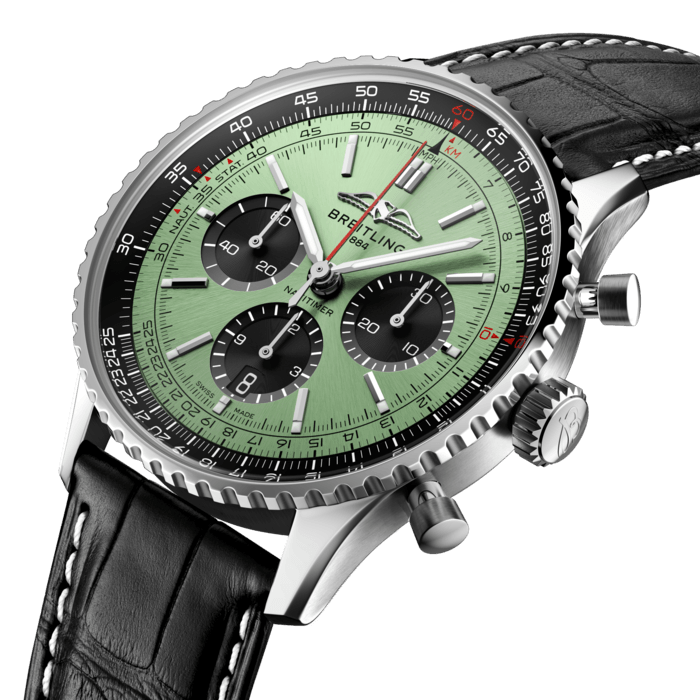 Breitling Navitimer B01 Chronograph 43 Green Dial Black Leather Strap Watch for Men - AB0138241L1P1 Buy Now By Breitling