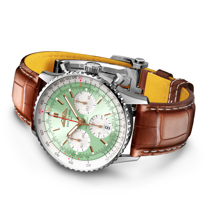 Breitling Navitimer B01 Chronograph 41 Green Dial Brown Leather Strap Watch for Men - AB0139211L1P1 Buy Now By Breitling