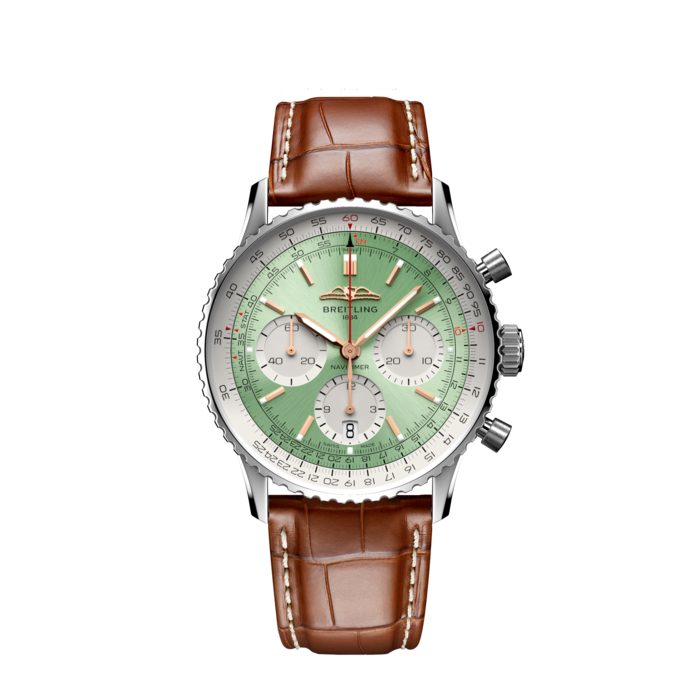 Breitling Navitimer B01 Chronograph 41 Green Dial Brown Leather Strap Watch for Men - AB0139211L1P1 Buy Now By Breitling
