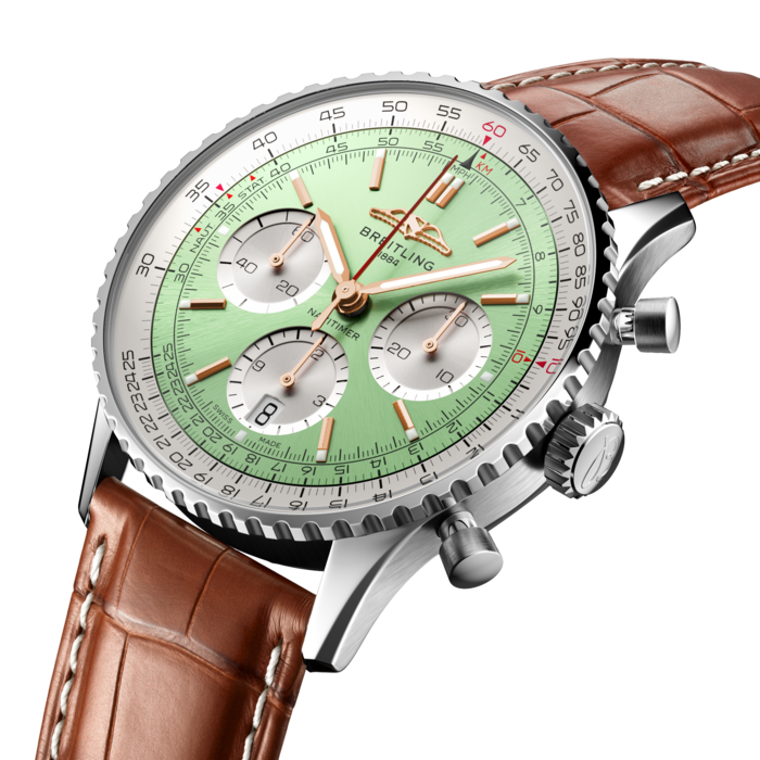 Breitling Navitimer B01 Chronograph 41 Green Dial Brown Leather Strap Watch for Men - AB0139211L1P1 Buy Now By Breitling