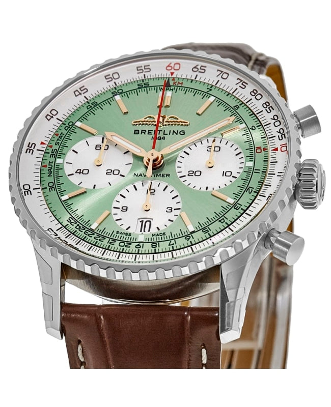 Breitling Navitimer B01 Chronograph 41 Green Dial Brown Leather Strap Watch for Men - AB0139211L1P1 Buy Now By Breitling