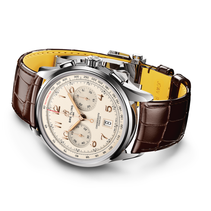 Breitling Premier B01 Chronograph 42 White Dial Brown Leather Strap Watch for Men - AB0145211G1P1 Buy Now By Breitling