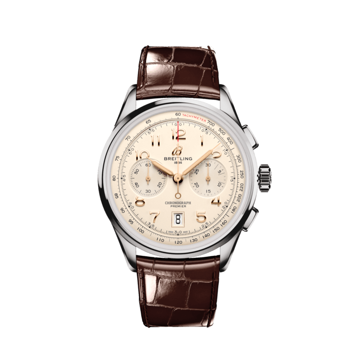 Breitling Premier B01 Chronograph 42 White Dial Brown Leather Strap Watch for Men - AB0145211G1P1 Buy Now By Breitling