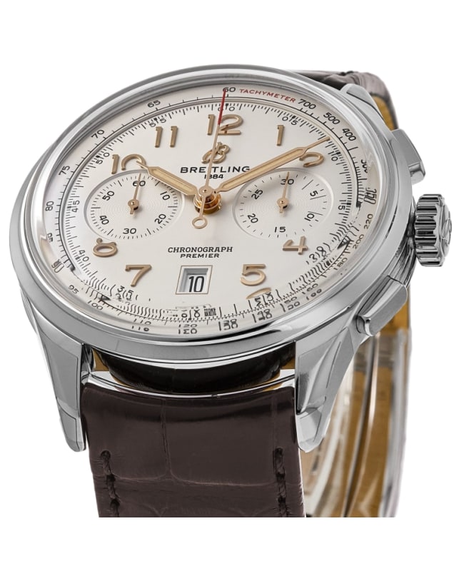 Breitling Premier B01 Chronograph 42 White Dial Brown Leather Strap Watch for Men - AB0145211G1P1 Buy Now By Breitling