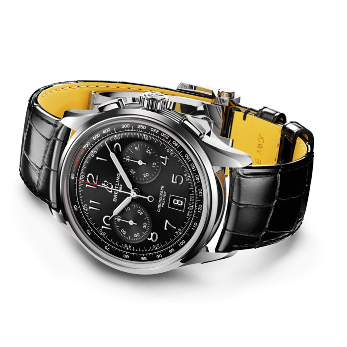 Breitling Premier B01 Chronograph 42 Black Dial Black Leather Strap Watch for Men - AB0145221B1P1 Buy Now By Breitling