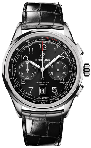 Breitling Premier B01 Chronograph 42 Black Dial Black Leather Strap Watch for Men - AB0145221B1P1 Buy Now By Breitling