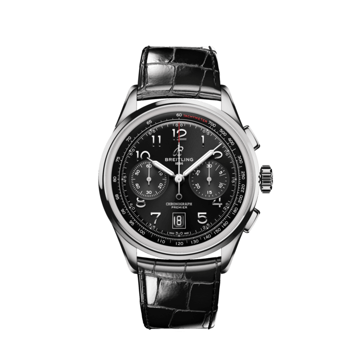 Breitling Premier B01 Chronograph 42 Black Dial Black Leather Strap Watch for Men - AB0145221B1P1 Buy Now By Breitling
