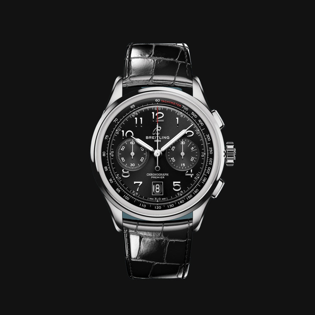 Breitling Premier B01 Chronograph 42 Black Dial Black Leather Strap Watch for Men - AB0145221B1P1 Buy Now By Breitling